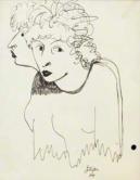 Marianne Oswald， dessin avec mention manuscrite autographe "A Marianne Oswald"