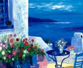 Le guéridon bleu Santorin - Grèce