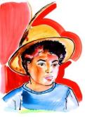 Jeune guadeloupéenne au chapeau à plume