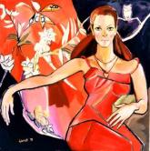 Portrait de jeune femme en robe rouge