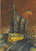 Tram jaune église
