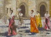 Arlésiennes sur la place de la mairie d'Arles