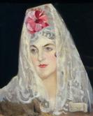Marie Jeanne déguisée en espagnole - portrait à la mantille blanche