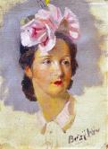 Portrait jeune femme au nœud rose