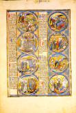 Apocalypse (Rev. 19:17-21， 20:1-3). Moralized Bible in Latin. France， probably Paris， c.1226-1234
