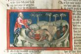 Daniel's accusers eaten by lions. Christ-Herre Chronik，c. 1375-80.