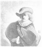 Self-portrait in soft cap and embroidered cloak