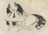 脇息にもたれて座る男図、江戸時代