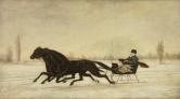 冬景色の中そりを引く馬に乗るデービッド・マーシュ