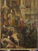 聖アマンと聖フロリベールに歓待される聖バヴォ 