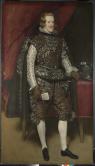 茶と銀の装いのスペイン王フェリペ4世