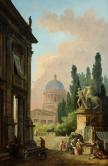 モンテ・カヴァッロの巨像と聖堂の見える空想のローマ景観