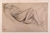 仰向けに横たわる裸婦、《中世の戦争の場面》のための習作